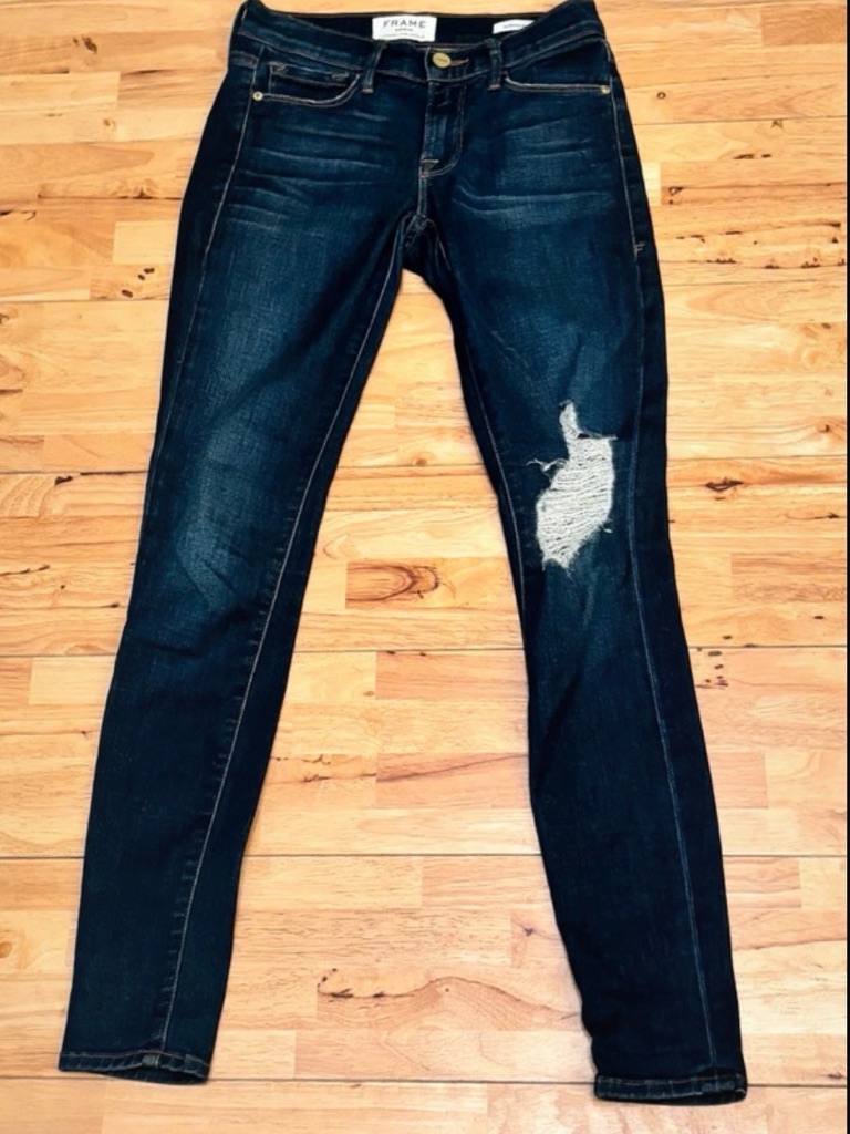 Frame Le Skinny De Jeanne Distressed Dark Wash Skinny Jeans Size 24